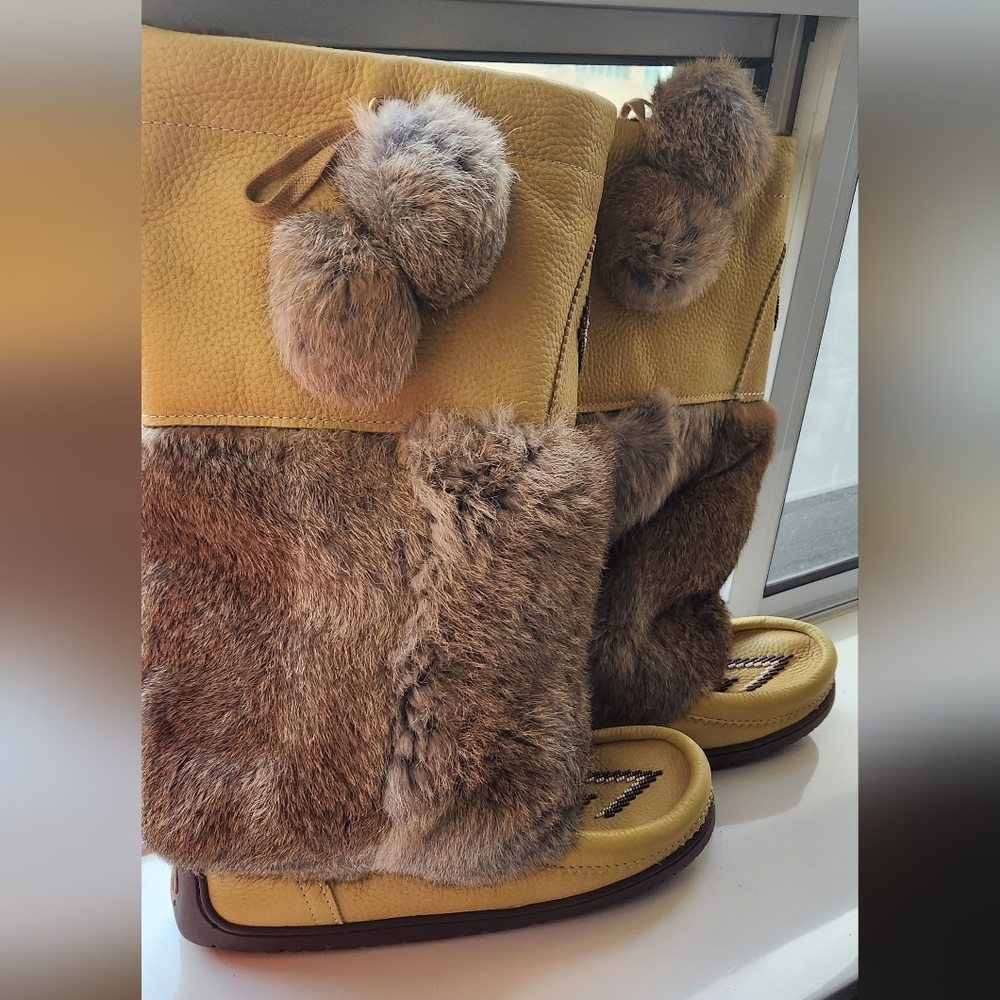 Manitobah Spirit Mukluk Yellow and Brown Genuine Leather And Fur Boots